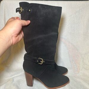 Coach Beverly Calf Black Suede Heeled Boots with Buckle Detail Size 7.5